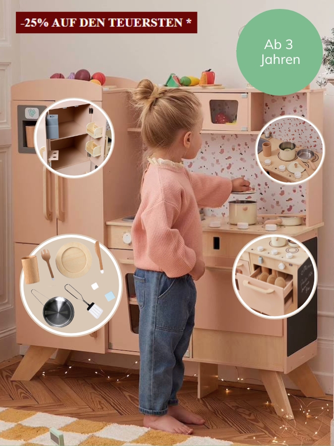 Große Kinder Spielküche mit Zubehör; Holz FSC® - rosa